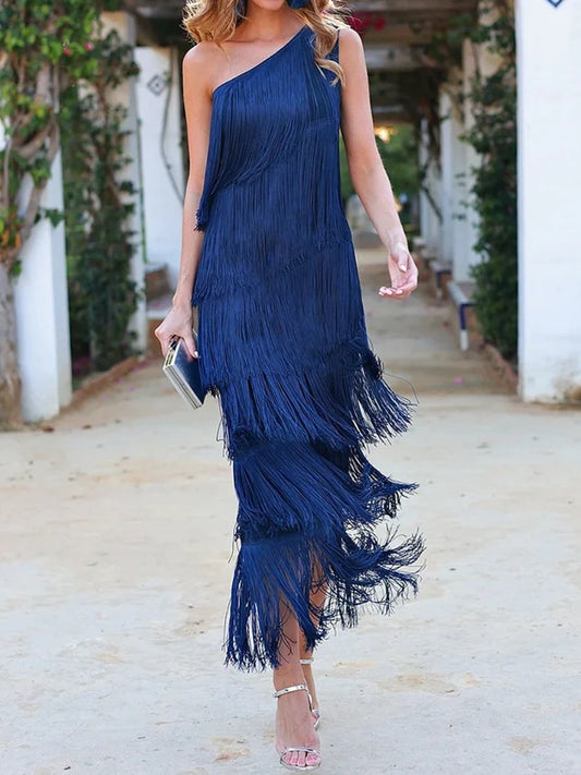 Fringed Sleeveless Slim Midi Dress