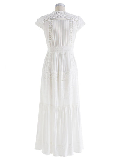 Eyelet Embroidery Panelled Button Down Dress