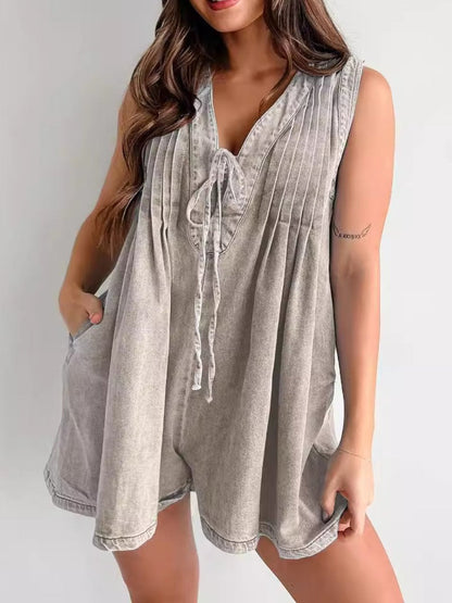 Pintuck Denim Romper