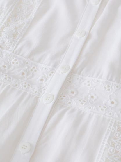 Eyelet Embroidery Panelled Button Down Dress