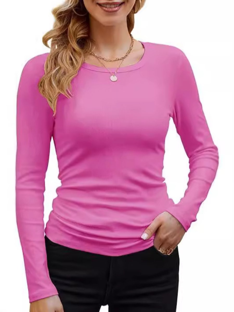 Ribbed Long Sleeve Crewneck Knit Tops