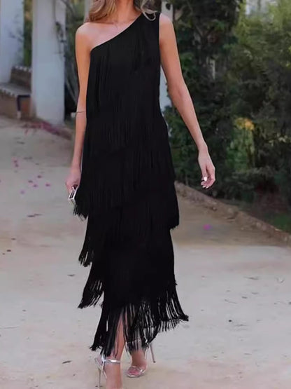 Fringed Sleeveless Slim Midi Dress