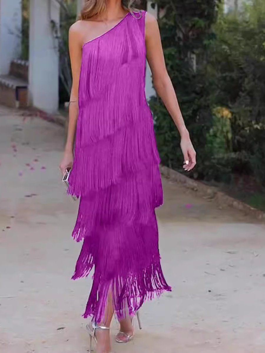 Fringed Sleeveless Slim Midi Dress