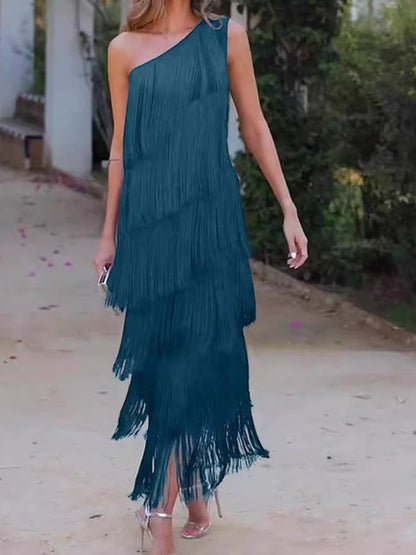 Fringed Sleeveless Slim Midi Dress