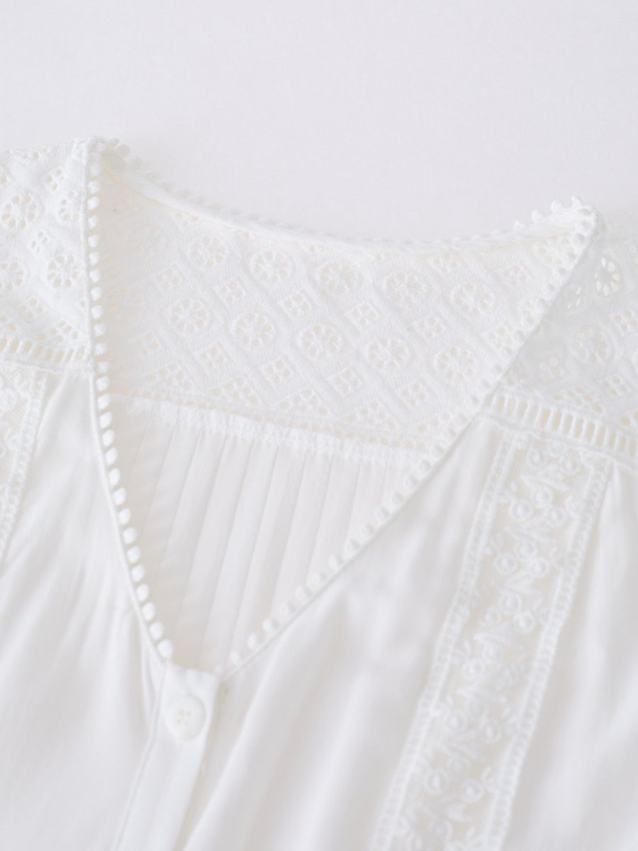 Eyelet Embroidery Panelled Button Down Dress