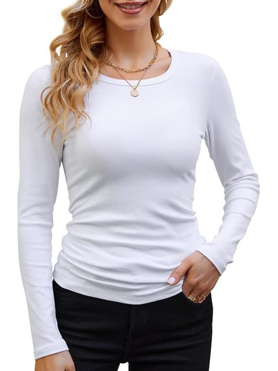 Ribbed Long Sleeve Crewneck Knit Tops