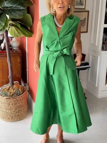 Emerald Bow A-Line Midi Dress