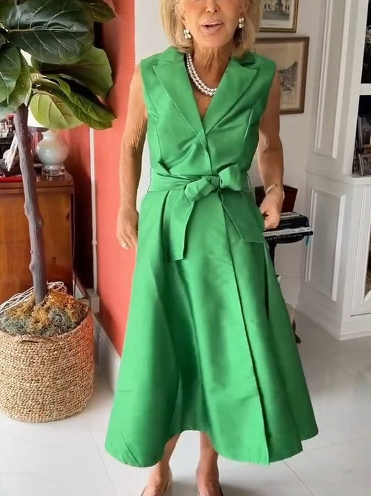 Emerald Bow A-Line Midi Dress