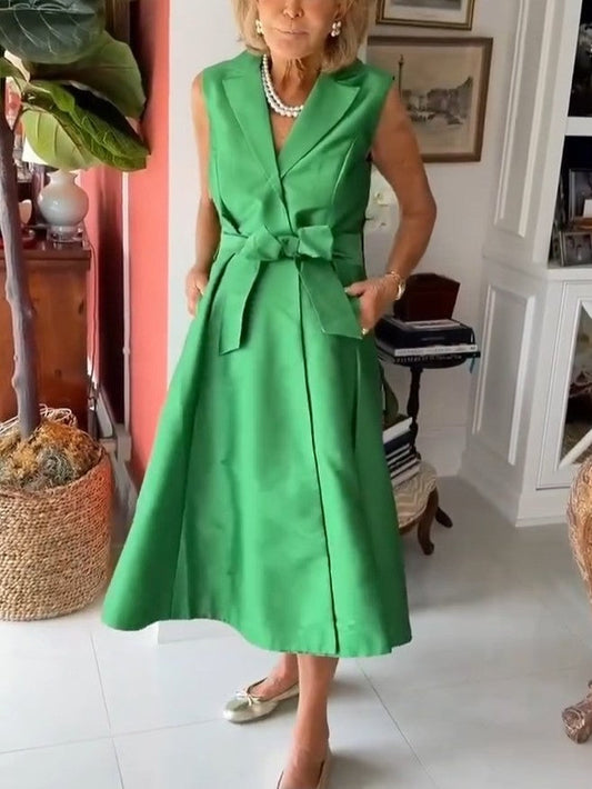Emerald Bow A-Line Midi Dress