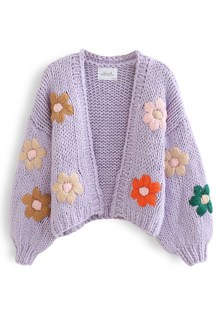 Floral Hand Knit Crew Cardigan