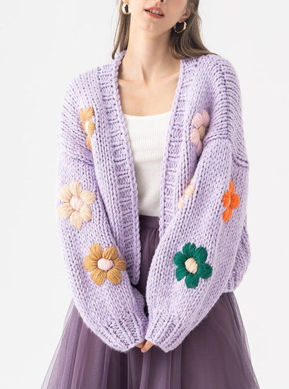 Floral Hand Knit Crew Cardigan