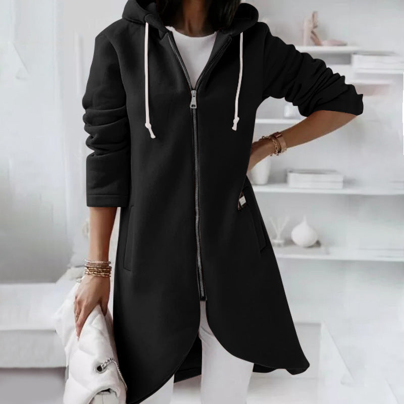 Zipper Hooded Long Plush Sweater