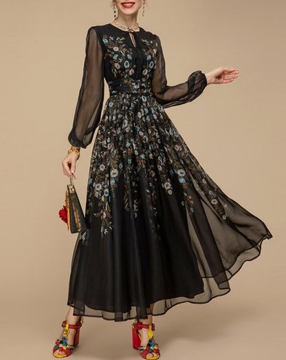 Black Embroidered Maxi Dress