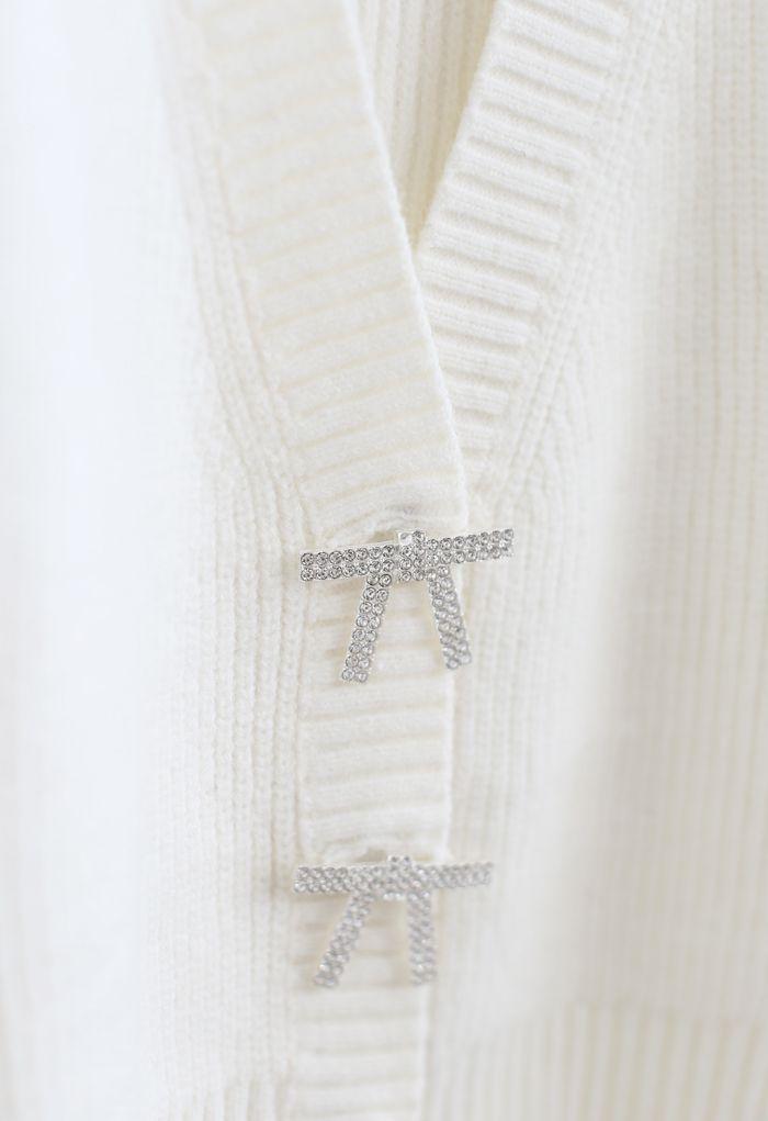 Bow Brooch Button Knit Cardigan