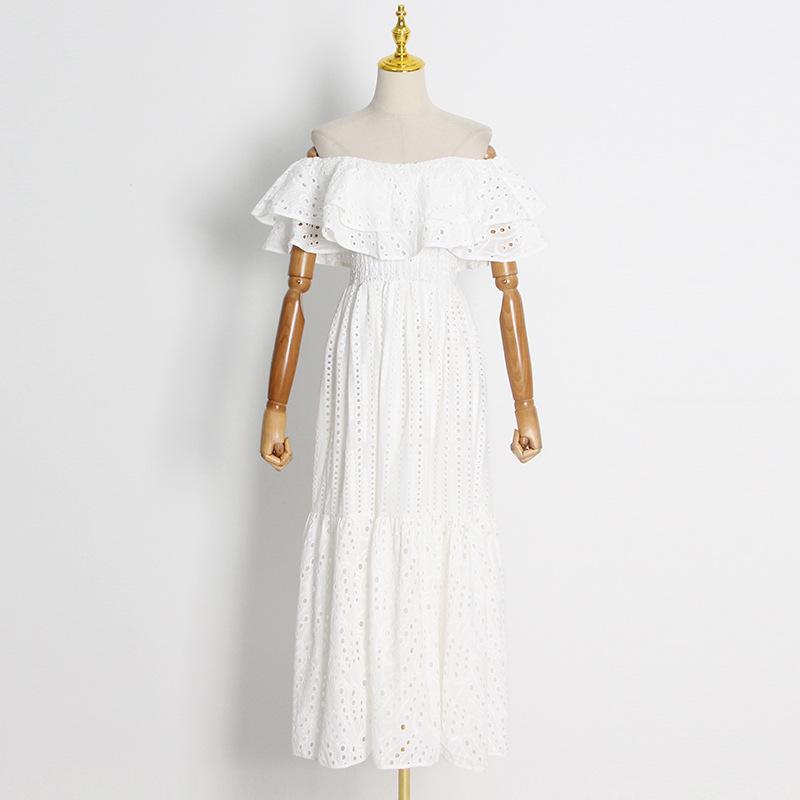 Double ruffle embroidered dress