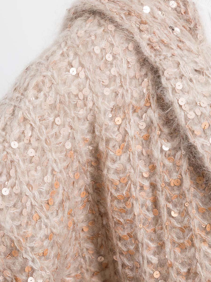 Sequined Hooded Sweater Knitted Cardigan