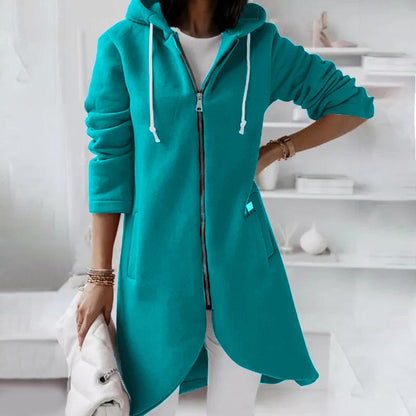 Zipper Hooded Long Plush Sweater