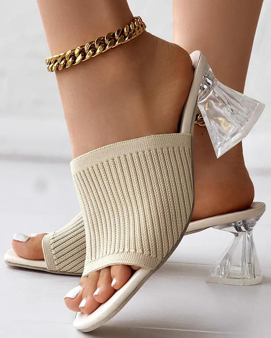 Breathable Clear Chunky Heel Slides Sandals