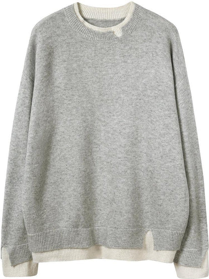 Gray and White Oversized Cut-Out Long Sleeve Twofer Sweater