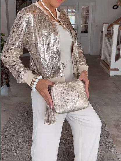 Shinning Sequin Bomber Jacket