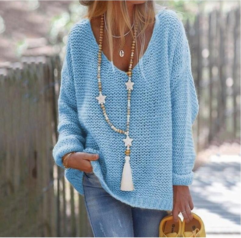 V-Neck Long Sleeve Knitted Sweater