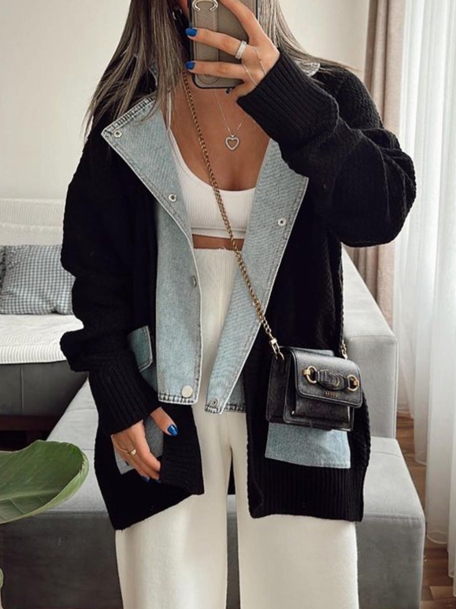 Denim Patchwork Sweater Coat