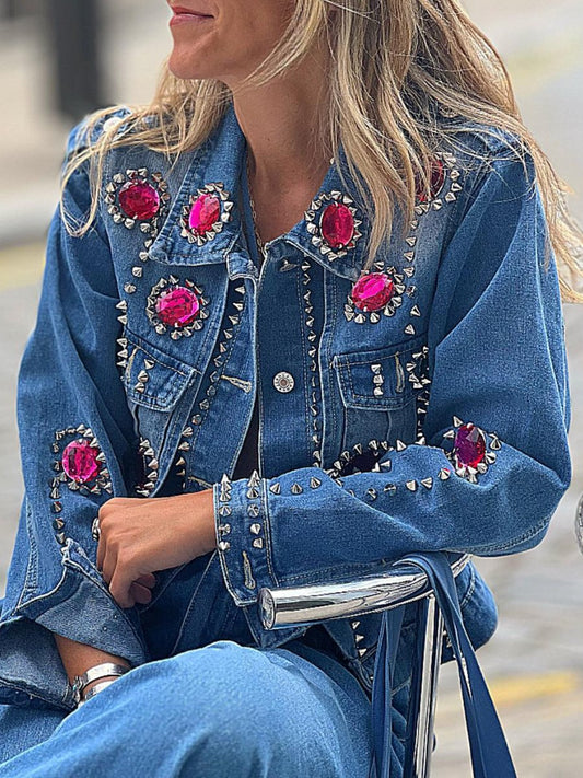 Rhinestone Beaded Denim Jacket